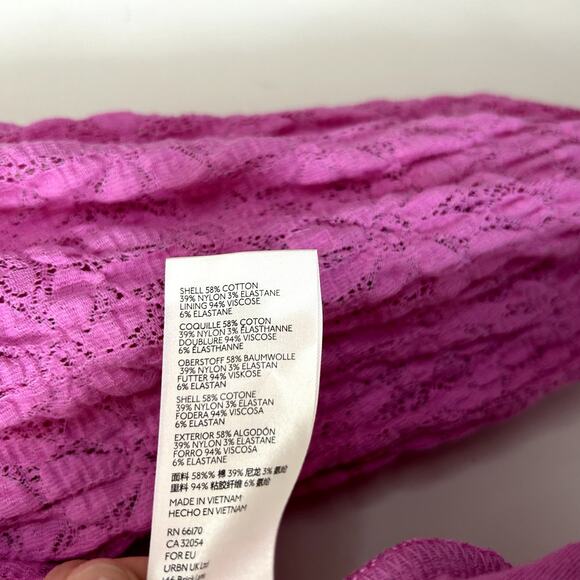Free People Tea Time Top Pink Lace Size L Keyhole Coquette Plumeria Puff Sleeve - Picture 6 of 6
